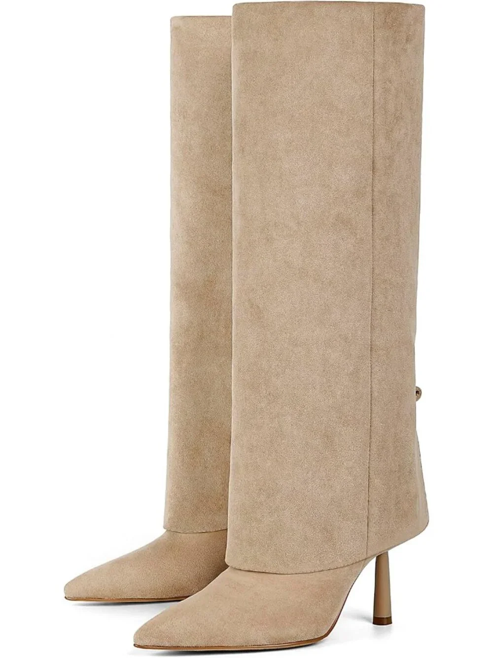 Women's Suede Khaki Over Knee High Boots Pointed Toe Stiletto Heel Shark Boots